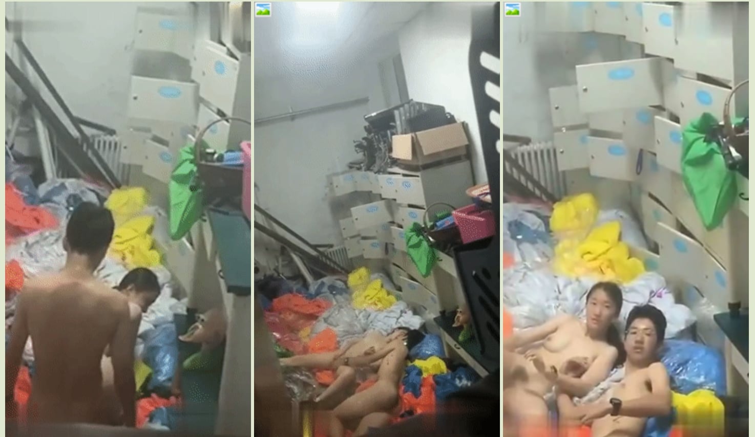 【门事件】大连市第24中学在存放幕布的仓库中做爱两个人发现被偷拍后呆住的表情太可爱了! - 截图8