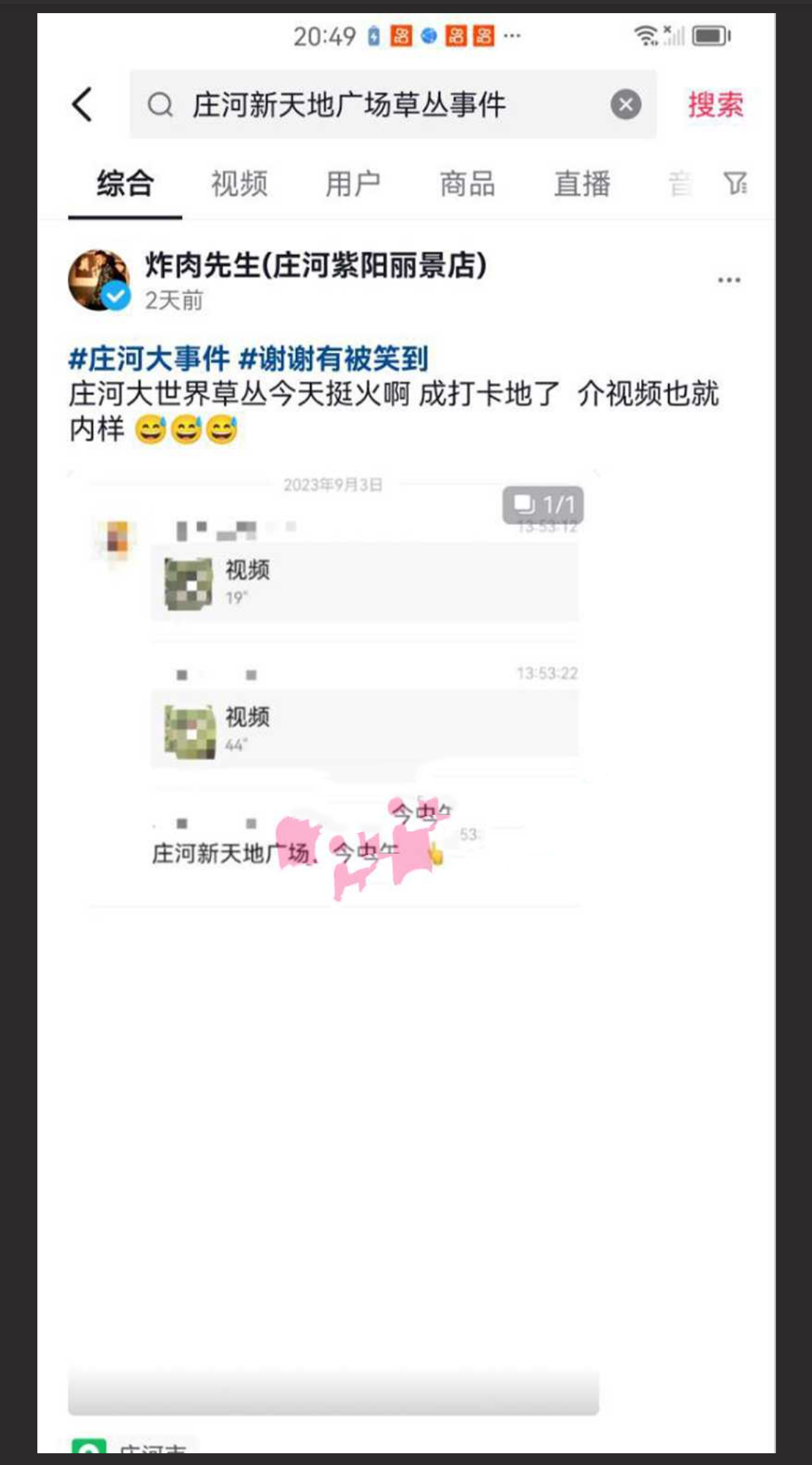 辽宁庄河新天地广场草坪事件 情侣草丛做爱被全方位偷拍 “挡脸干嘛 B 都露了” - 截图6
